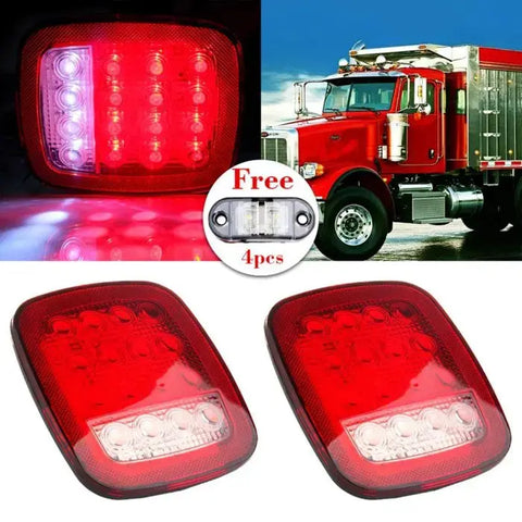 2X Red White Stop Turn Signal tail light 16 Led truck trailer+ Free light ECCPP