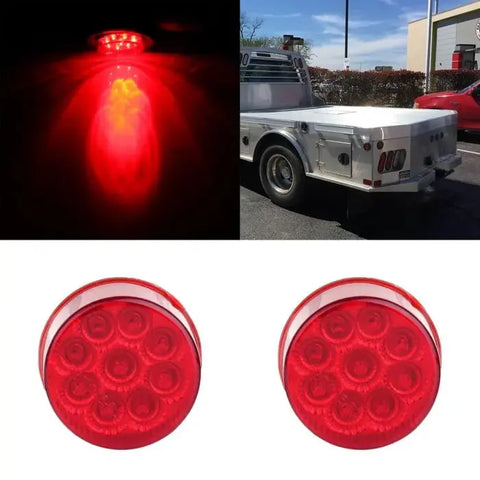 2x 2 inch Round Side Marker tail Light Red 9 LED trailer pickup truck signal ECCPP