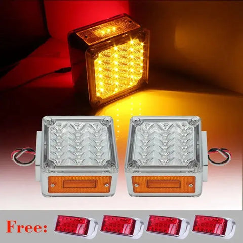 2x 39 led clear cover red yellow square chrome tail lights truck + free red lamp ECCPP