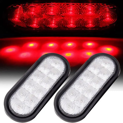 2x Red 6 inch Oval 10 led Stop Turn Tail Light for Trailer Truck Clear Lens ECCPP