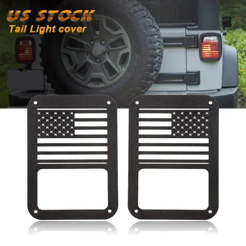 2x Tail Light Guards Cover American Flag Metal Rear For 07-18 Jeep Wrangler ECCPP