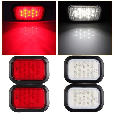 2xWhite, 2xRed Submersible 6" Rectangle Stop Turn Tail Light 12LED Flush Mount ECCPP