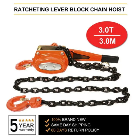 3 Ton Chain Lever Block Hoist Come Along Ratchet Lift 6600LBS 5FT Puller Pulley ECCPP