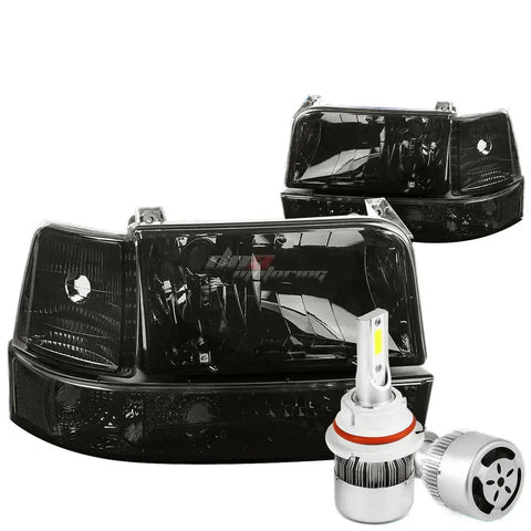 Smoked Headlight Clear Corner White Led 9007 Hid W/Fan Fit 92-96 F-150/250/350 DNA MOTORING