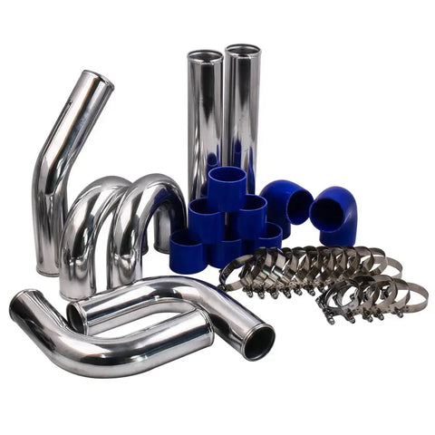 3'' 76mm Aluminum Universal Intercooler Turbo Piping Pipe and Blue hose and T-Clamp MAXPEEDINGRODS