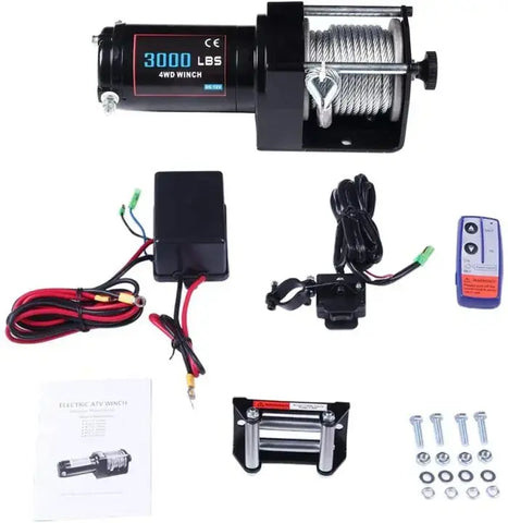 3000LBS ATV Winch UTV 12V Electric Off Road IP67 Waterproof Kit w/ 4-way Roller ECCPP