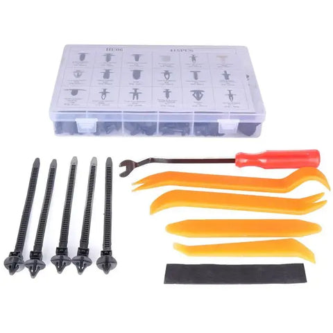 415X Plastic Rivets Fastener Fender Bumper Push Pin Car Clips+Remover Tool+Tie ECCPP