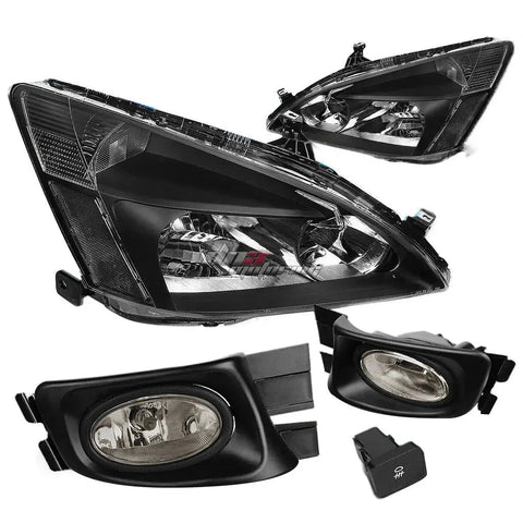 Black Headlight+Clear Turn Signal+Smoked Fog+Switch 03-07 Accord 2/4Dr DNA MOTORING