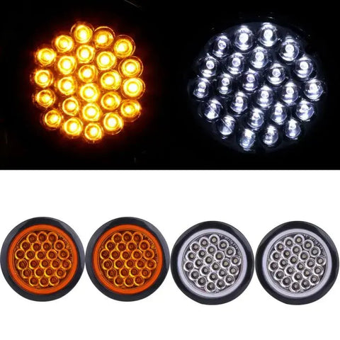 4X 4 inch Round Truck Trailer Tail Light Turn White Amber 24LED signal light ECCPP