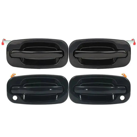 (4) Door Handle For 99-07 Chevy GMC Exterior Smooth Black Front Rear RH LH ECCPP