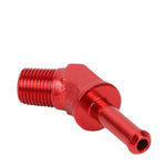 1/8" Npt Male 45 Degree To 1/4" Hose Barb Nipple Red Aluminum Anodize Adapter DNA MOTORING