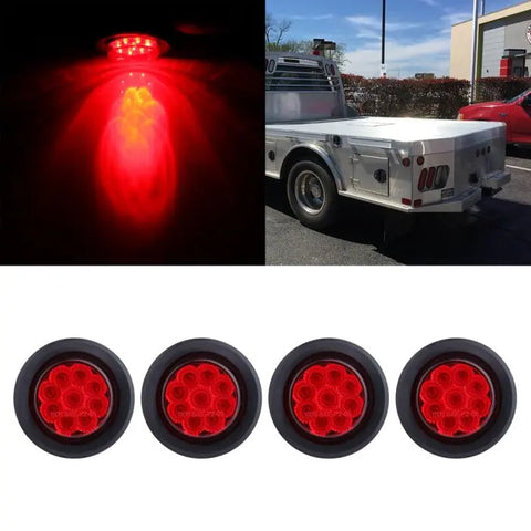 4x 2" Red 9LED Side Marker Clearance Tail Light Round for Truck Trailer &Grommet ECCPP