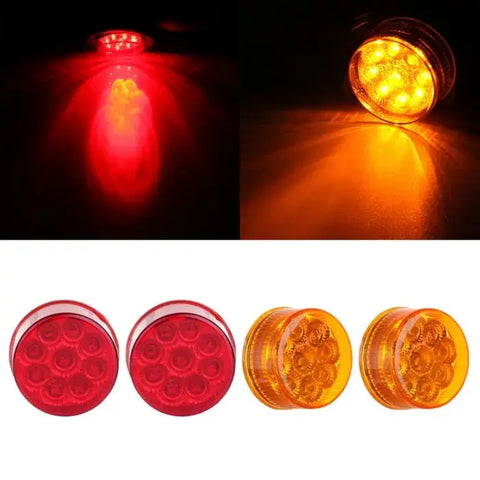 4x Red Amber 2 inch Round 9 Led Side Marker signal tail Light 12v cars ECCPP