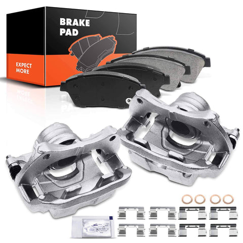 Front Driver & Passenger Brake Calipers + Brake Pads for Cadillac ATS 2014-2018