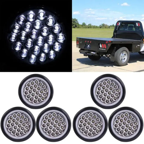 6X 4 inch Round Truck Trailer Tail Light Turn Backup Lamp White 12V 24 LED ECCPP