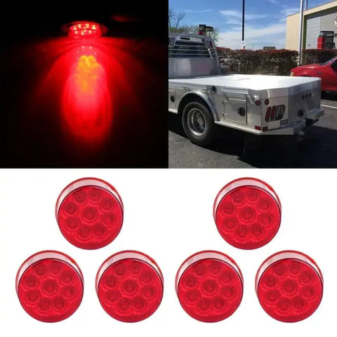 6x Red 2 inch Round 9 Led Side Marker tail Light Trailer truck RV universal ECCPP