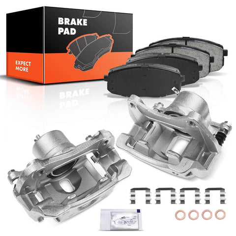 Front Driver & Passenger Brake Calipers + Brake Pads for Kia Soul 2014 2015 2016