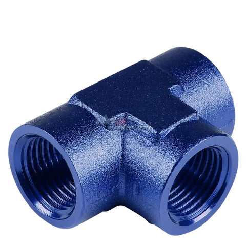 Female 3/8" Npt Piping Tapered Blue Anodized Finish Aluminum Tee Fitting Adapter DNA MOTORING