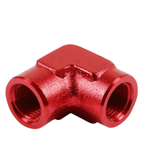 Female 3/8" Npt Piping Tapered Red Anodized Finish Aluminum 90? Fitting Adapter DNA MOTORING