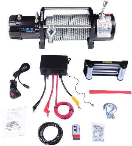 13000lb Electric Winch 12V 80' 3/8'' Steel Rope For 81-18 Jeep w Roller Fairlead ECCPP