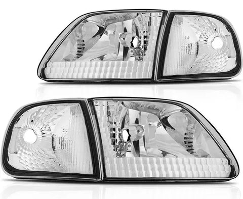 1997-2002 Ford Expedition/97-03 F150 Headlights Assembly Driver and Passenger Side Chrome Housing ECCPP
