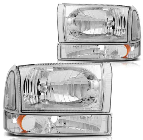2000-2004 Ford Excursion/99-05 F250 F350 Super Duty Headlight Assembly Driver and Passenger Side Chrome Housing ECCPP