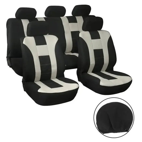 9Pcs Seat Covers Set Black Beige Air Mesh Fabric Universal Front & Rear Interior 116105 ECCPP