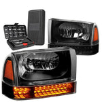 1999-2004 Ford Super Duty Led Turn Signal Headlight Lamps+Tools Black/Amber DNA MOTORING