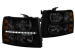 2007-2014 Chevy Silverado Pair Led Drl Strip Headlight/Lamps Tinted/Amber DNA MOTORING