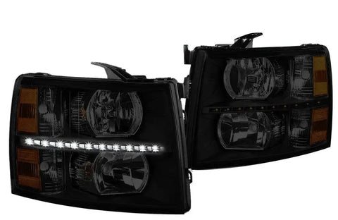 2007-2014 Chevy Silverado Pair Led Drl Strip Headlight/Lamps Tinted/Amber DNA MOTORING