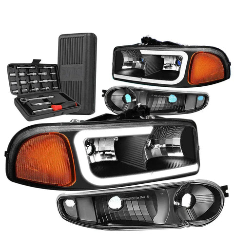 00-07 Gmc Yukon Xl Sierra 1500 Led Drl Black/Amber Side Headlights+Tools DNA MOTORING
