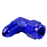 An3 An-3 Male Female 90 Degree Bulkhead Flare Blue Aluminum Anodized Fitting DNA MOTORING