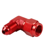 An3 An-3 Male Female 90 Degree Bulkhead Flare Red Aluminum Anodized Fitting DNA MOTORING
