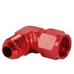 An8 An-8 Male Female 90 Degree Bulkhead Flare Red Aluminum Anodized Fitting DNA MOTORING