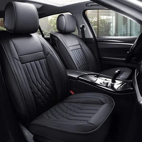 Black Car Seat Covers PU Leather Universal 5 Seats Full Set Front Rear Deluxe 171134 ECCPP
