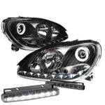 Black Halo Led Headlight+Signal Light+8 Led Smoke Fog Light Fit 00-06 W220 DNA MOTORING