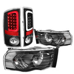 Black Headlight+Clear Corner+Black 3D Led Brake Tail Light Fit 02-05 Dodge Ram DNA MOTORING