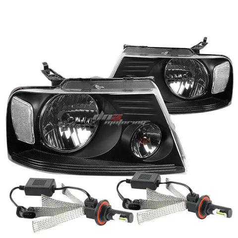 Black Housing Headlight Clear Corner+6000K White Led System Fit 04-08 F150 DNA MOTORING