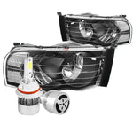 Black Housing Headlight+Clear Corner+White Led 9007 Hid+Fan Fit 02-05 Dodge Ram DNA MOTORING