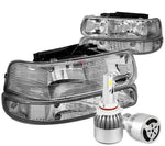 Chrome Housing Headlight Clear Corner+White Led 9006 Hid+Fan Fit 99-02 Silverado DNA MOTORING