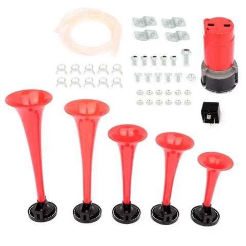 Dixie 5 Red Plastic Trumpet Train Air Horn Loud Dukes of Hazzard General Lee Kit ECCPP