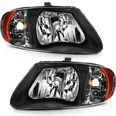 2001-2007 Chrysler Town & Country/Dodge Caravan Headlights Assembly Driver and Passenger Side Black Housing ECCPP