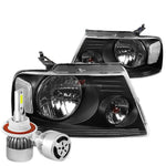 Black Housing Headlight Clear Corner+White Led H13 Hid W/Fan Fit 04-08 F150 DNA MOTORING