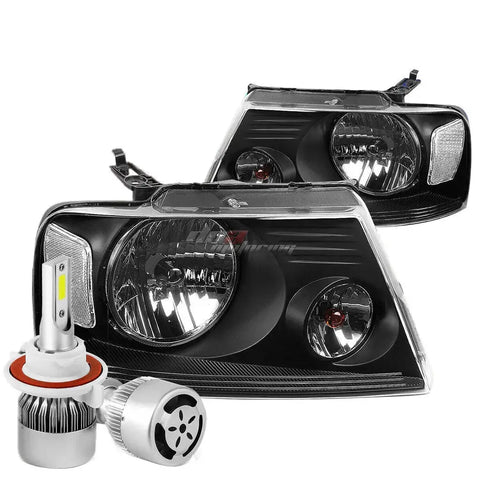Black Housing Headlight Clear Corner+White Led H13 Hid W/Fan Fit 04-08 F150 DNA MOTORING