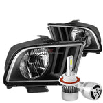 Black Housing Headlight+Clear Corner+White Led H13 Hid W/Fan Fit 05-09 Mustang DNA MOTORING