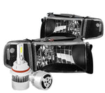 Black Housing Headlight+Clear Light+White Led 9004 Hid W/Fan Fit 94-02 Ram Truck DNA MOTORING