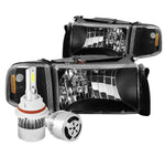 Black Housing Headlight+Amber Light+White Led 9004 Hid W/Fan Fit 94-02 Ram Truck DNA MOTORING