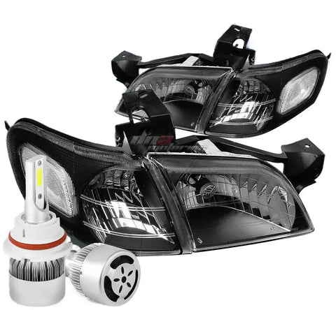 Black Housing Headlight+Clear Corner+White Led 9004 Hid W/Fan Fit 97-05 Venture DNA MOTORING