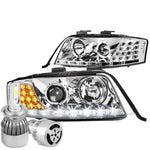 Chrome Projector Headlight+Drl+Corner+White Led H7 Hid W/Fan Fit C5 98-02 A6 DNA MOTORING