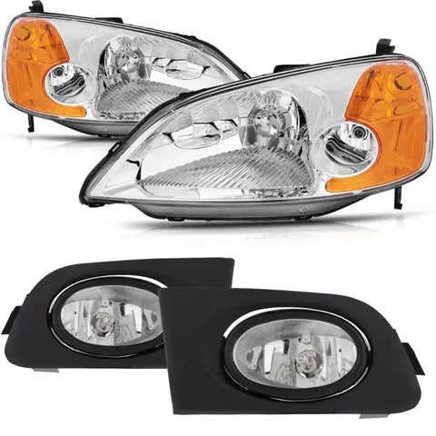 Fits 2001-2003 Honda Civic Front Headlights Assembly With Fog Lights Set ECCPP